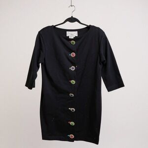 Adrienne Vittadini Vintage Black Wool Dress With Ornate Gold & Jewel Toned‎ 6